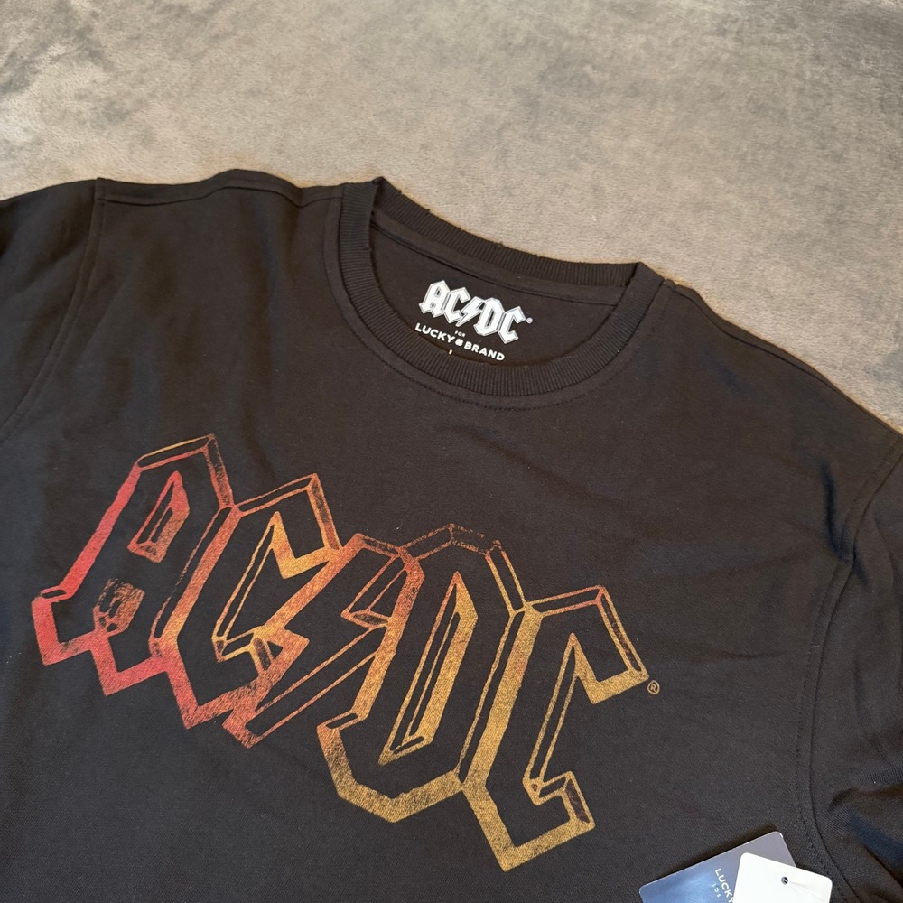 Lucky Brand AC/DC Graphic Sweatshirt Mens Large Black Pullover Crewneck NWT